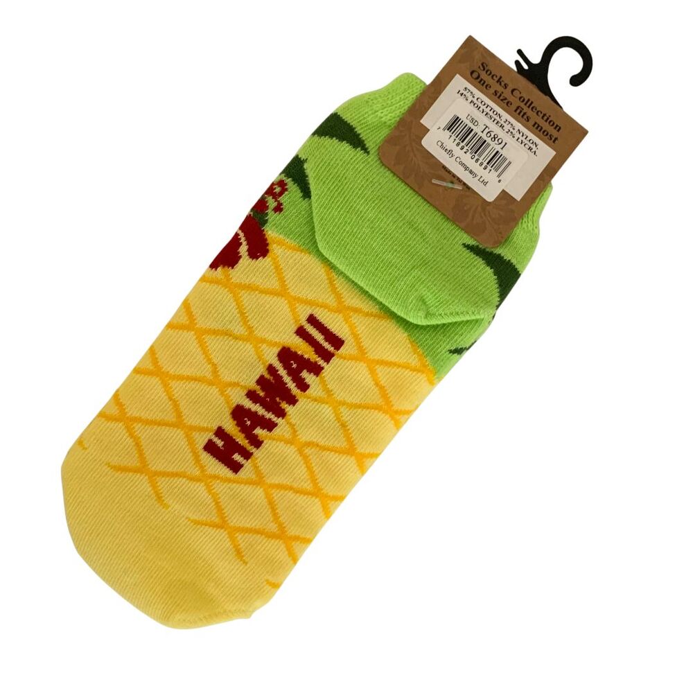 Cute Pineapple Face Ankle Socks – Hawaii Island Socks – New One Size Fits Most - Picture 2 of 3